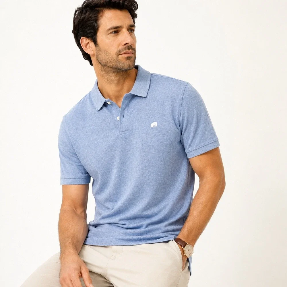 Banana Republic Mens Organic Cotton Pique Polo Shirt Elephant Logo Blue XL